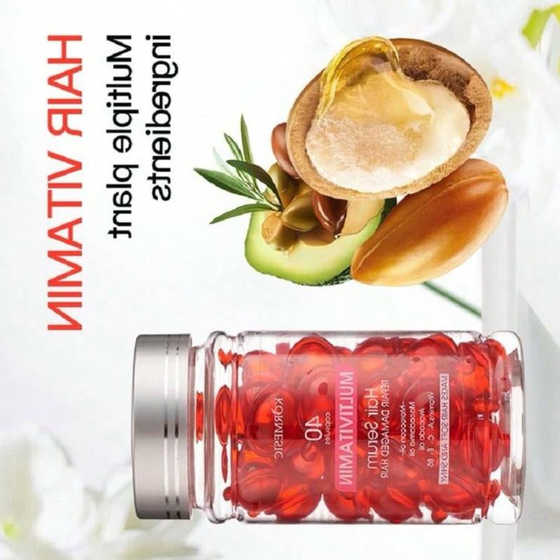 Hair Multi Vitamin Oil Capsules, Vitamin a C E B5 Hair Care Essence, Smooth Curly Hair, Increase Luster Suitable for Curly Hair and Dry Hair without Washing, Safe for All Hair Moisturizing Oil Capsules