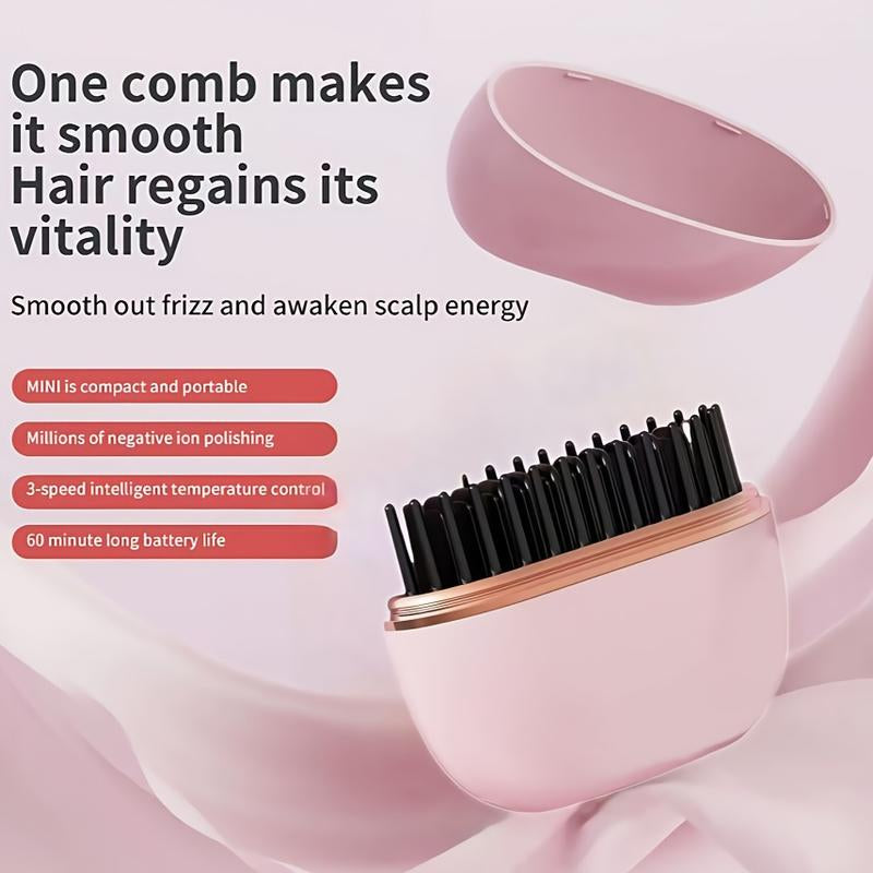 Mini Cordless Hair Straightener, Portable 2-In-1 Heated Comb and Iron, Portable and Rechargeable Travel Essential, Travel-Friendly Styling Tool, Multifunctional Hair Straightener for Travel and Home, Anti-Frizz Brush