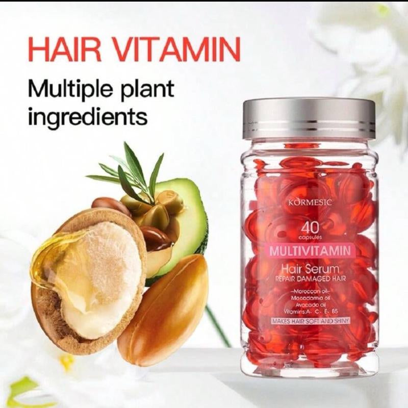 Hair Multi Vitamin Oil Capsules, Vitamin a C E B5 Hair Care Essence, Smooth Curly Hair, Increase Luster Suitable for Curly Hair and Dry Hair without Washing, Safe for All Hair Moisturizing Oil Capsules