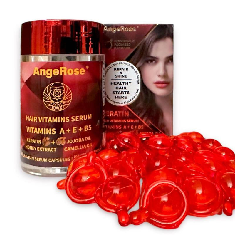 Angerose Signature Scent Leave-In Conditioner Keratin Styling & Moisturizing Serum Capsules with Honey Extract Jojoba Argan Oil Vitamins a E B5 for Smooth Hydrated Hair