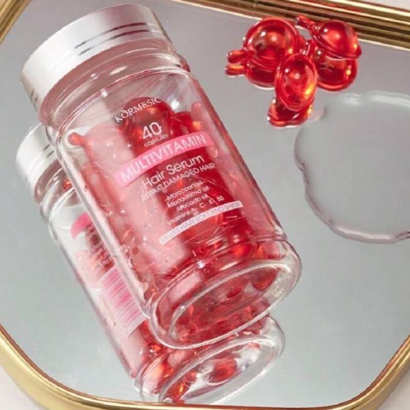 Hair Multi Vitamin Oil Capsules, Vitamin a C E B5 Hair Care Essence, Smooth Curly Hair, Increase Luster Suitable for Curly Hair and Dry Hair without Washing, Safe for All Hair Moisturizing Oil Capsules
