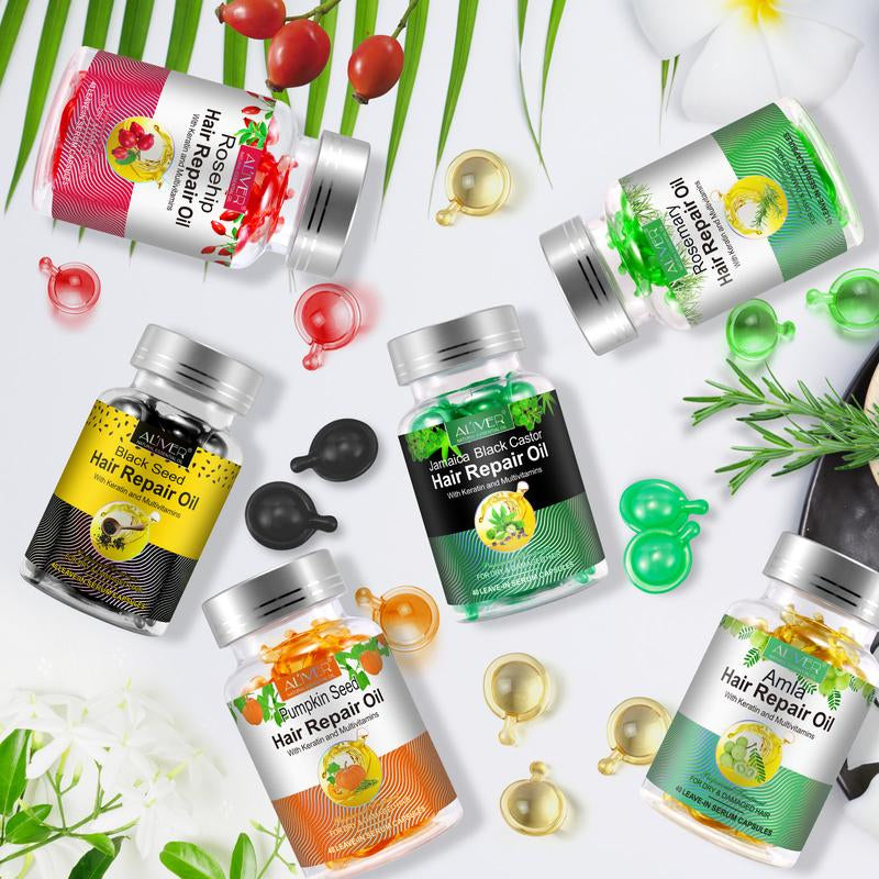 【New Arrival】Aliver Hair Repair Oil Capsules, 40 Leave-In Serum Capsules, Multivitamins Hair Treatment Oil Capsule
