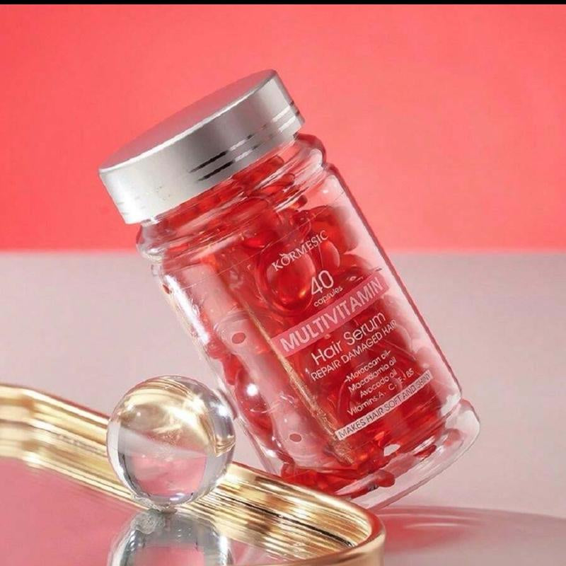 Hair Multi Vitamin Oil Capsules, Vitamin a C E B5 Hair Care Essence, Smooth Curly Hair, Increase Luster Suitable for Curly Hair and Dry Hair without Washing, Safe for All Hair Moisturizing Oil Capsules