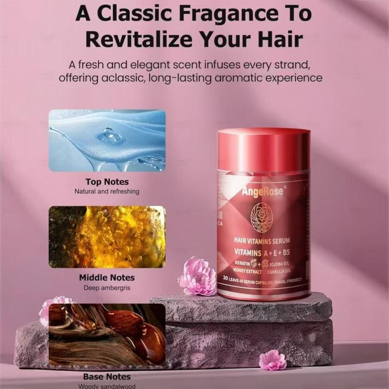 Angerose Signature Scent Leave-In Conditioner Keratin Styling & Moisturizing Serum Capsules with Honey Extract Jojoba Argan Oil Vitamins a E B5 for Smooth Hydrated Hair