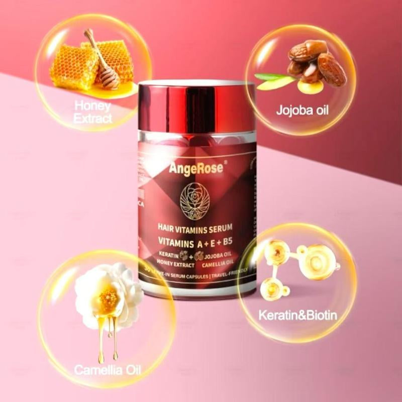 Angerose Signature Scent Leave-In Conditioner Keratin Styling & Moisturizing Serum Capsules with Honey Extract Jojoba Argan Oil Vitamins a E B5 for Smooth Hydrated Hair